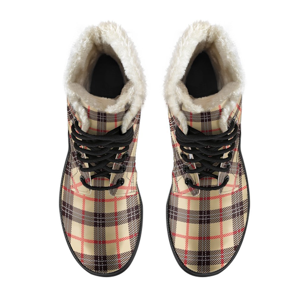 Tartan Scottish Beige Plaids Comfy Winter Boots-grizzshop