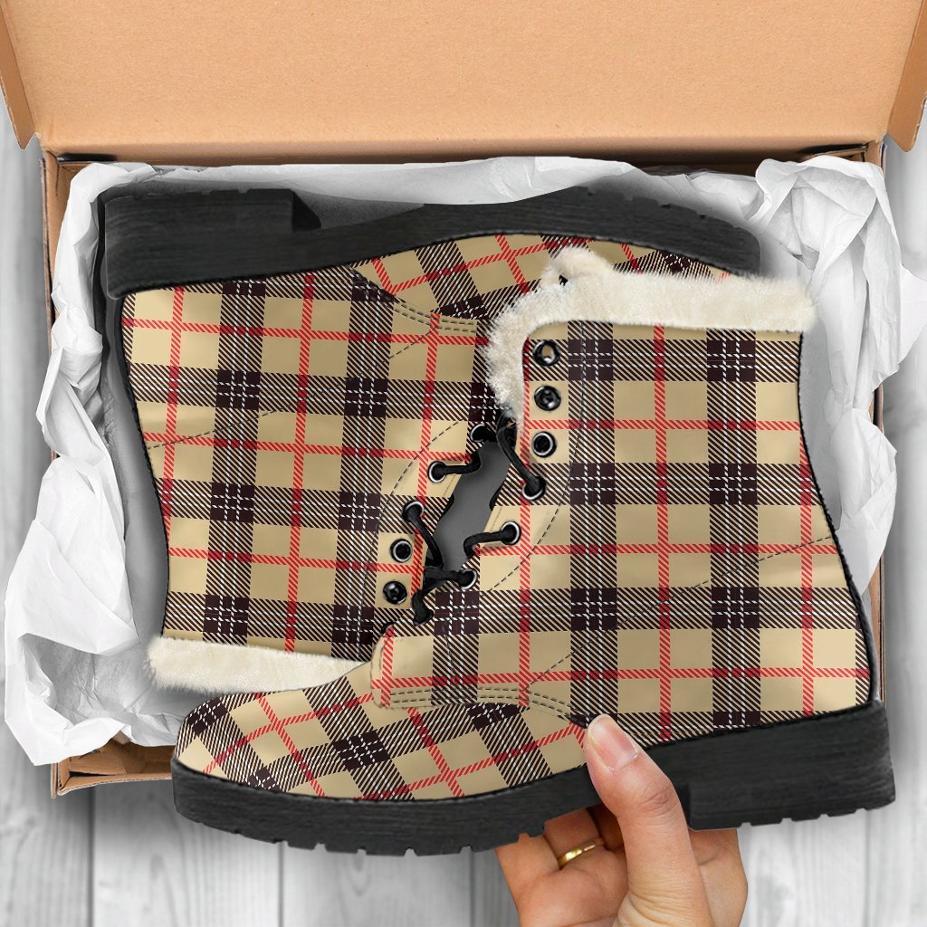 Tartan Scottish Beige Plaids Comfy Winter Boots-grizzshop