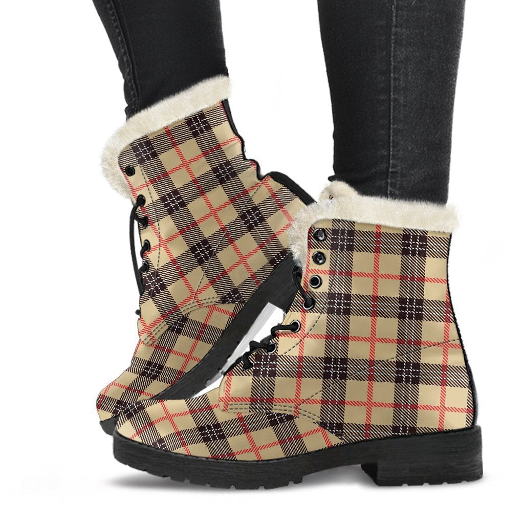 Tartan Scottish Beige Plaids Comfy Winter Boots-grizzshop