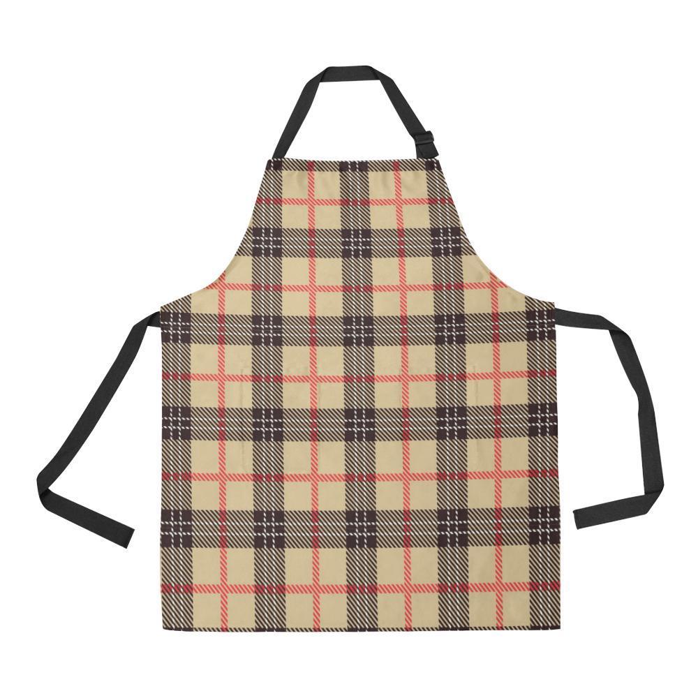 Tartan Scottish Beige Plaids Print Bib Apron With Pockets-grizzshop