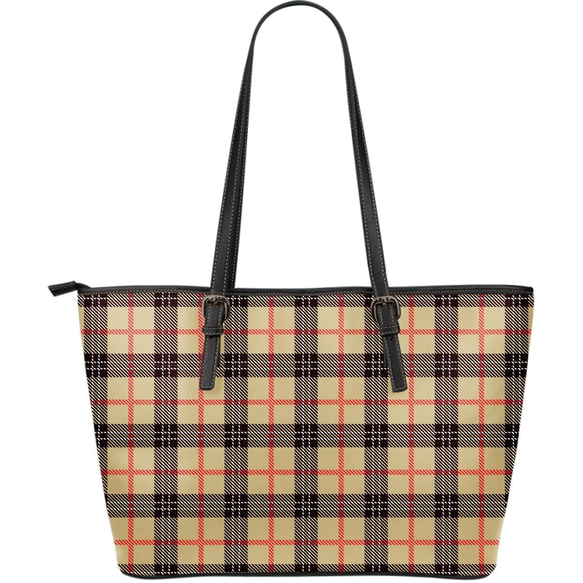 Tartan Scottish Beige Plaids Purse Leather Tote Bag-grizzshop