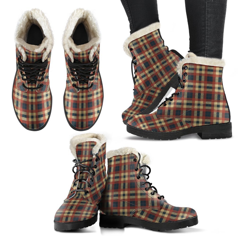 Tartan Scottish Blue Gold Red Plaid Comfy Winter Boots-grizzshop