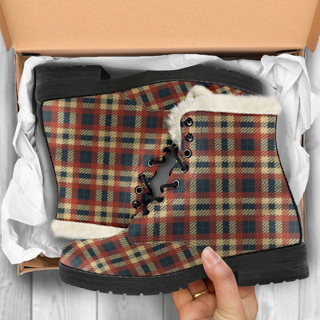 Tartan Scottish Blue Gold Red Plaid Comfy Winter Boots-grizzshop