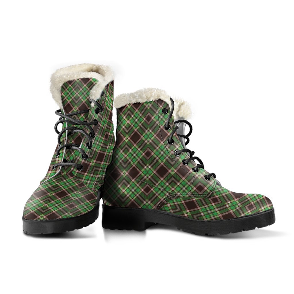Tartan Scottish Brown Green Plaid Comfy Winter Boots-grizzshop