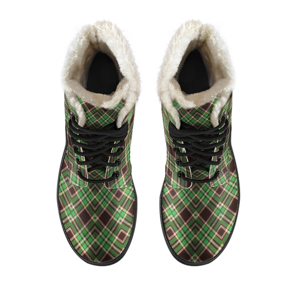Tartan Scottish Brown Green Plaid Comfy Winter Boots-grizzshop