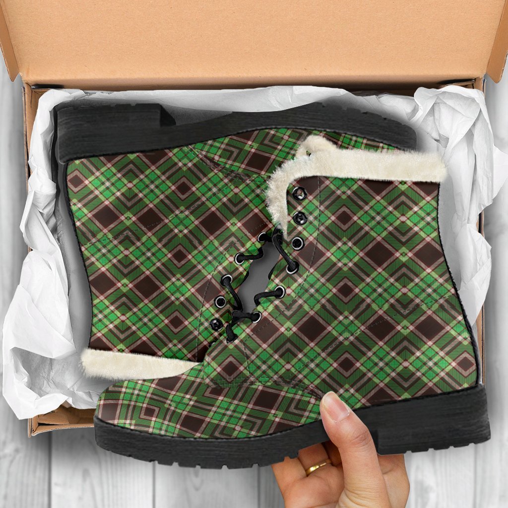 Tartan Scottish Brown Green Plaid Comfy Winter Boots-grizzshop