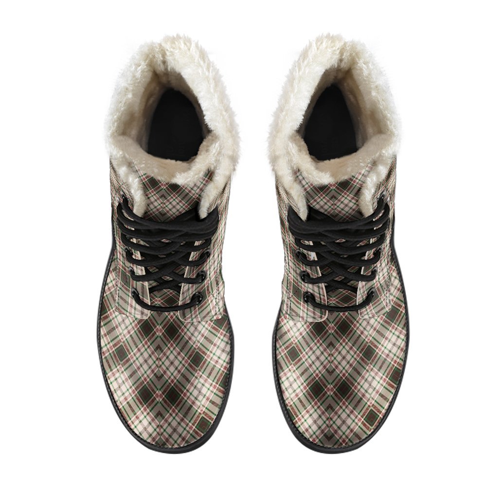Tartan Scottish Green Beige Plaid Comfy Winter Boots-grizzshop