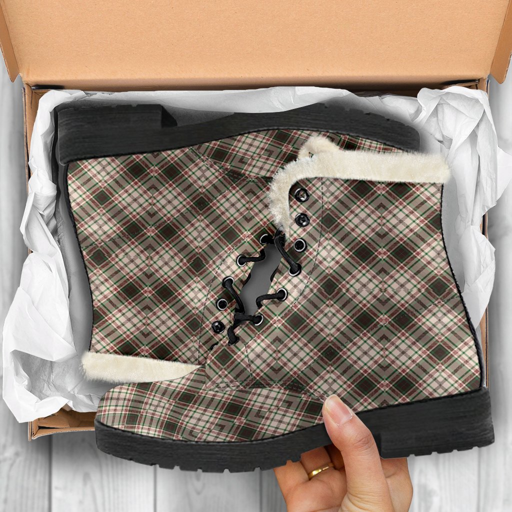 Tartan Scottish Green Beige Plaid Comfy Winter Boots-grizzshop