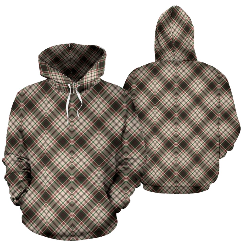 Tartan Scottish Green Beige Plaid Women Men Pullover Hoodie-grizzshop