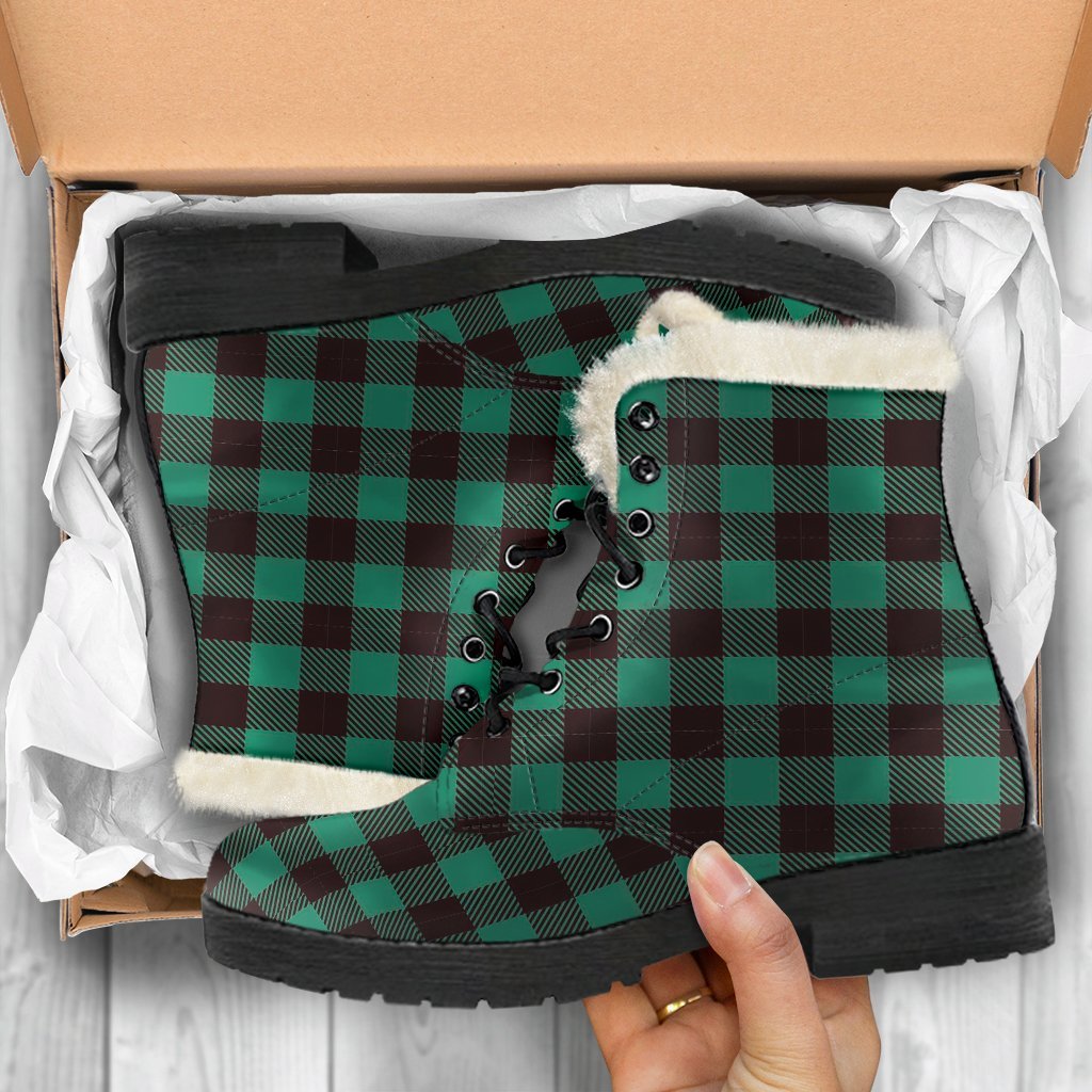Tartan Scottish Green Plaids Comfy Winter Boots-grizzshop