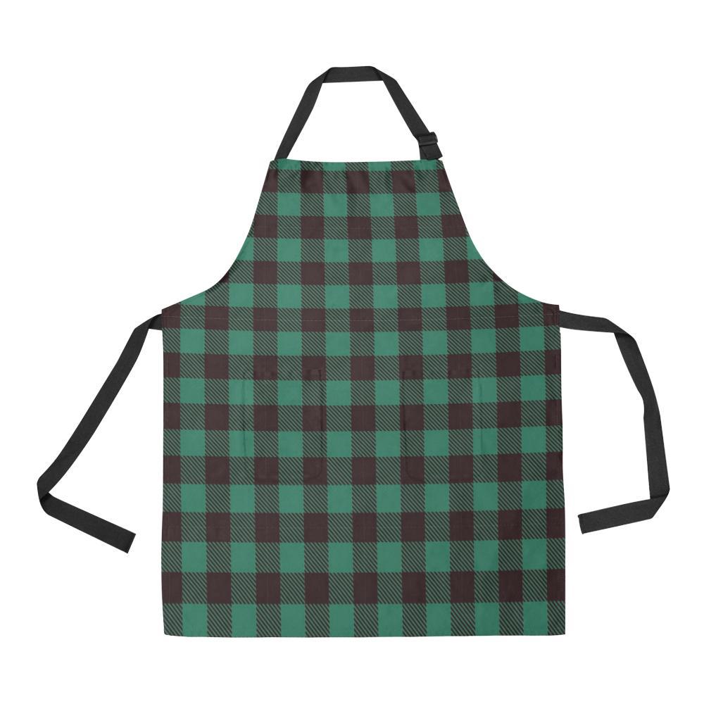 Tartan Scottish Green Plaids Print Bib Apron With Pockets-grizzshop