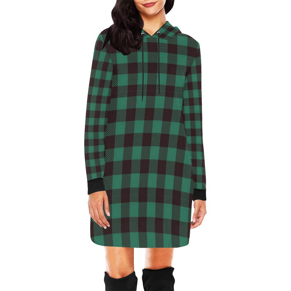 Tartan Scottish Green Plaids Print Women Hoodie Dress-grizzshop