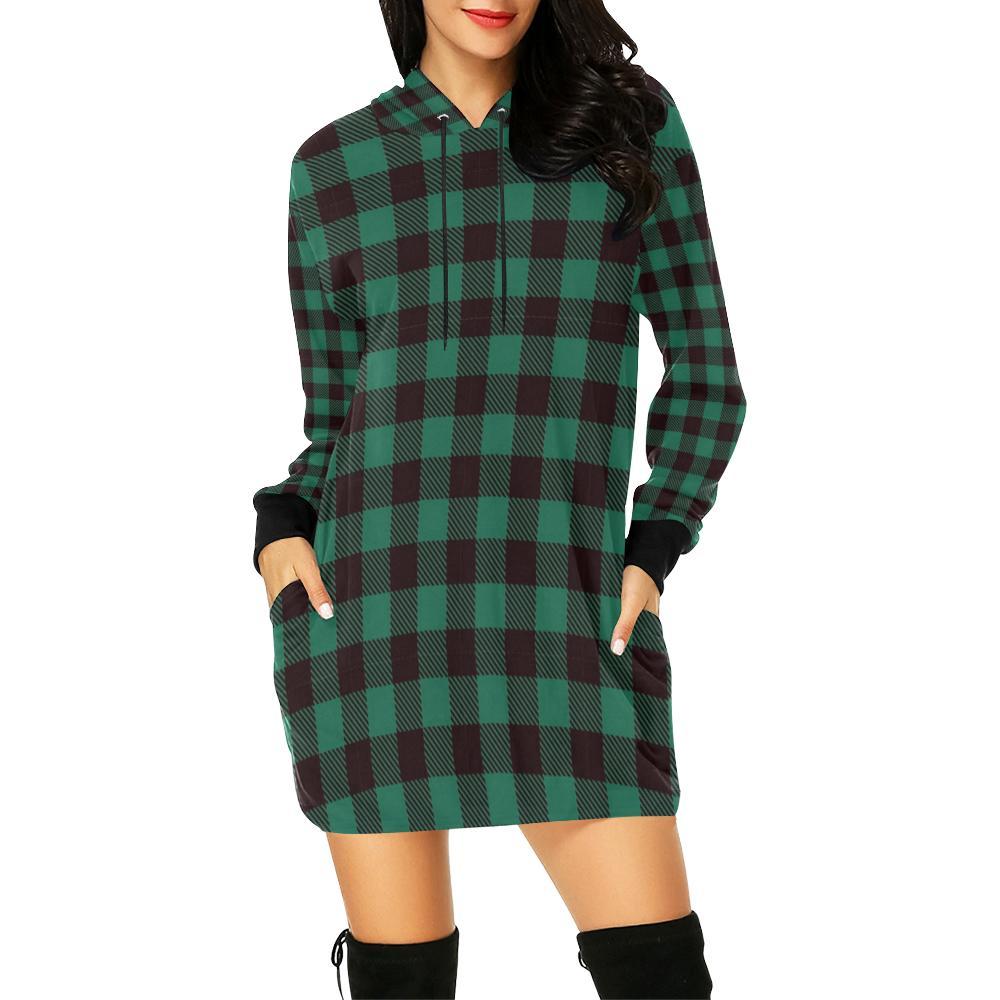 Tartan Scottish Green Plaids Print Women Hoodie Dress-grizzshop
