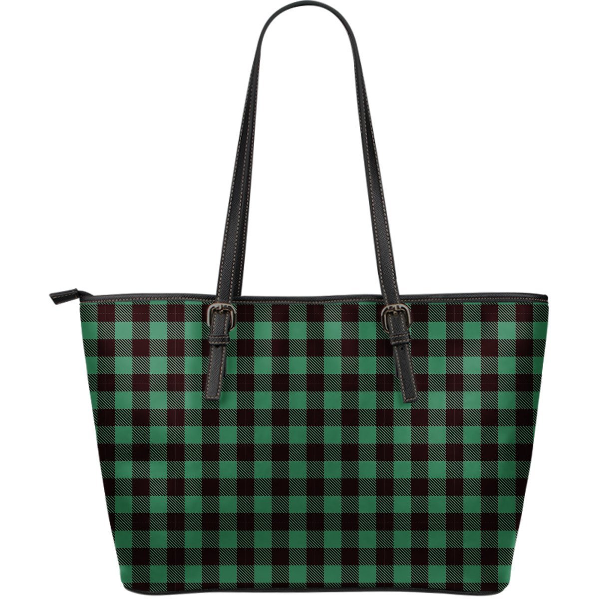Tartan Scottish Green Plaids Purse Leather Tote Bag-grizzshop