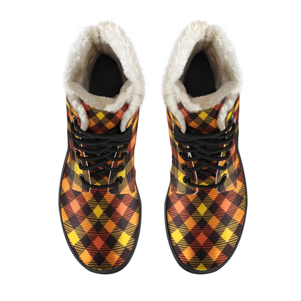 Tartan Scottish Orange Plaid Comfy Winter Boots-grizzshop