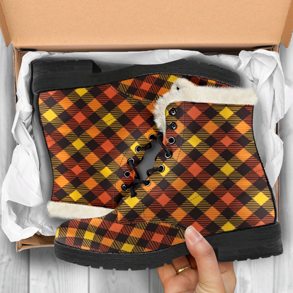 Tartan Scottish Orange Plaid Comfy Winter Boots-grizzshop