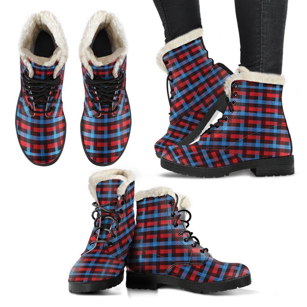 Tartan Scottish Red Blue Plaid Comfy Winter Boots-grizzshop
