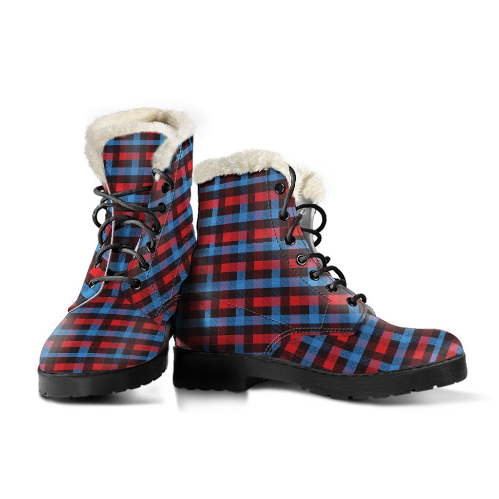 Tartan Scottish Red Blue Plaid Comfy Winter Boots-grizzshop