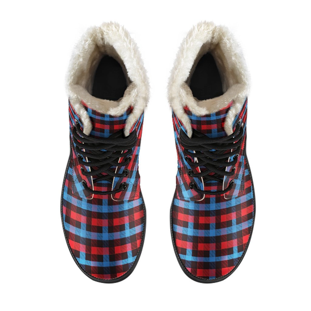 Tartan Scottish Red Blue Plaid Comfy Winter Boots-grizzshop