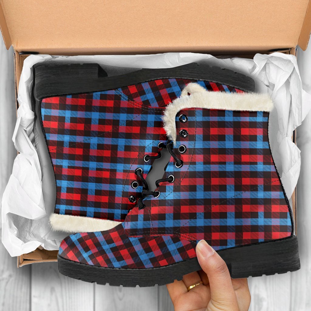 Tartan Scottish Red Blue Plaid Comfy Winter Boots-grizzshop