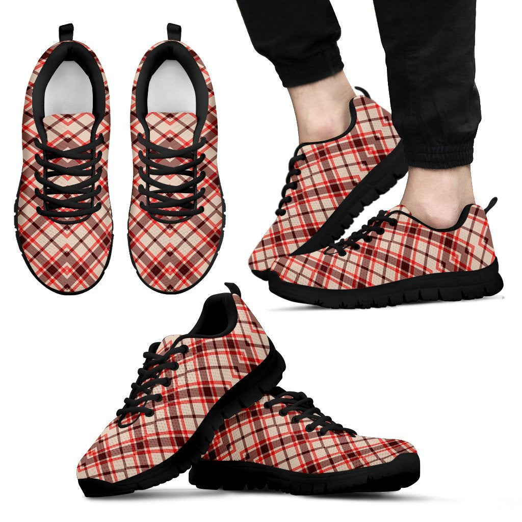 Tartan Scottish Red Brown Beige Plaid Black Sneaker Shoes For Men Women-grizzshop