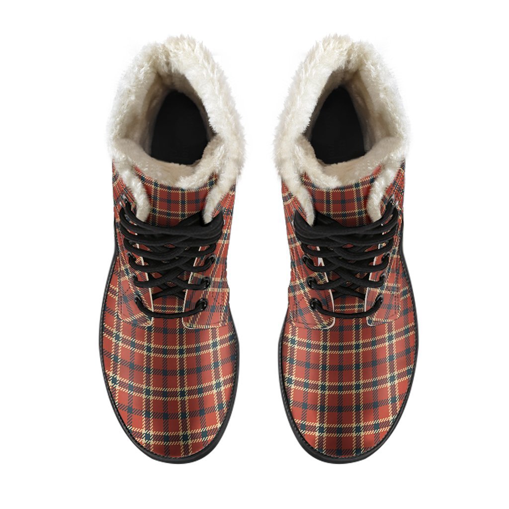 Tartan Scottish Red Gold Plaid Comfy Winter Boots-grizzshop