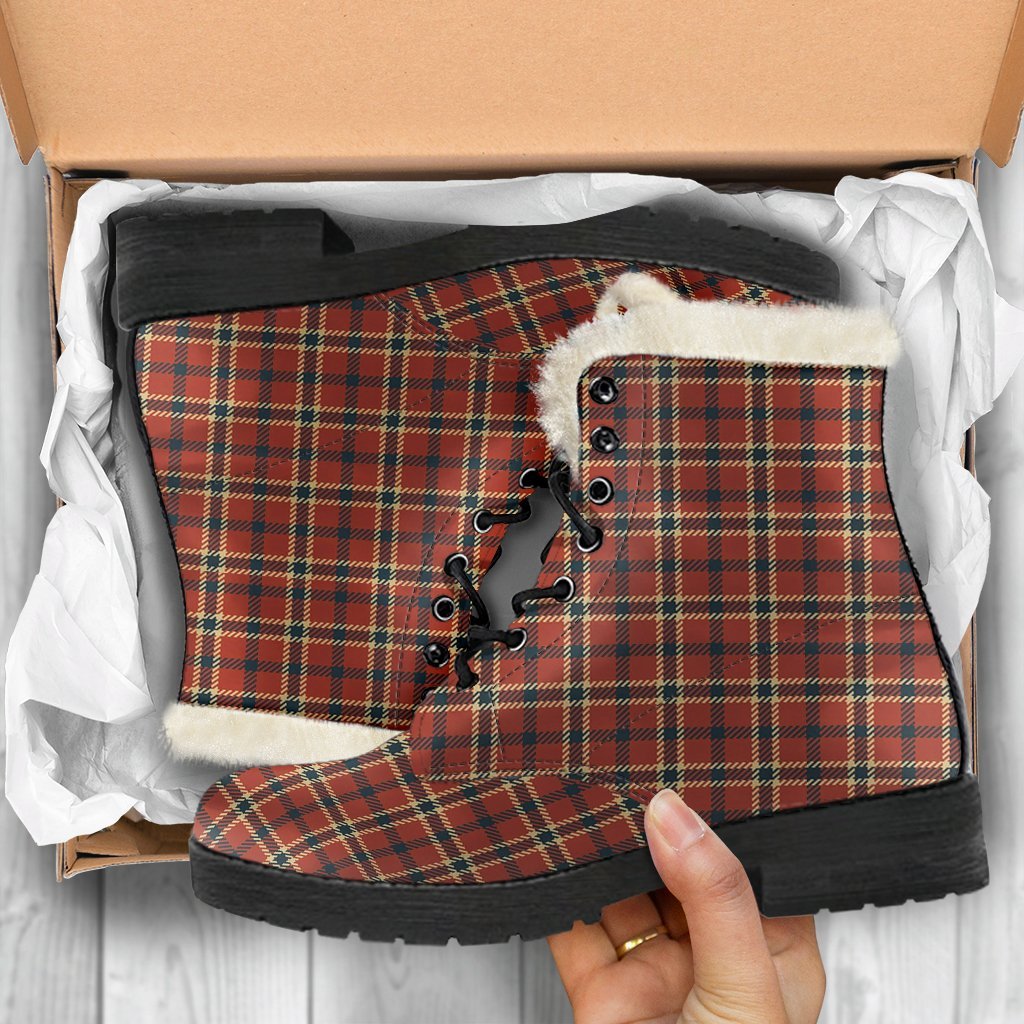 Tartan Scottish Red Gold Plaid Comfy Winter Boots-grizzshop
