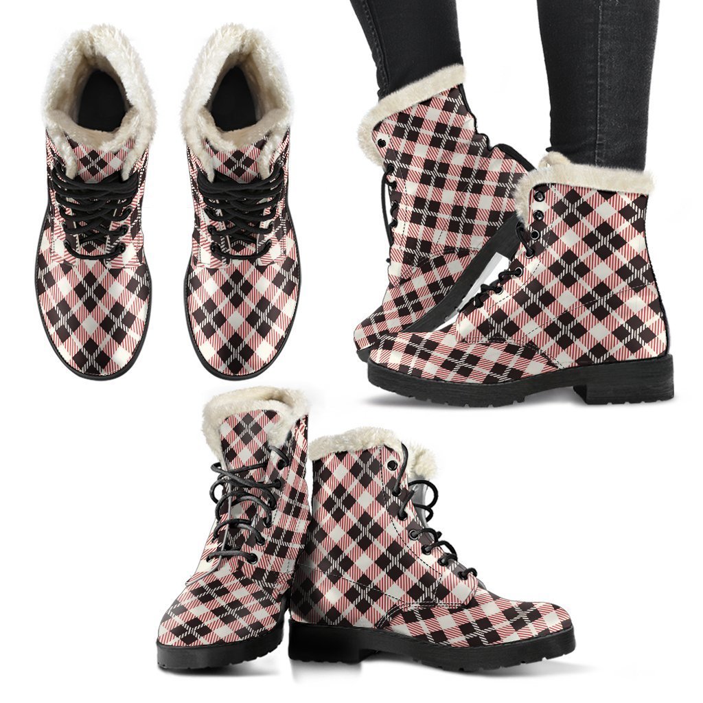 Tartan Scottish White Plaid MacLachlan Comfy Winter Boots-grizzshop