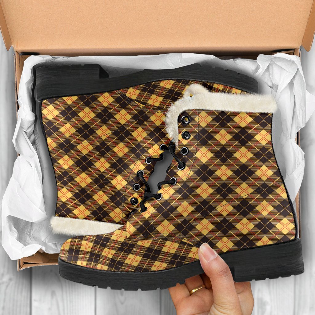 Tartan Scottish Yellow Plaid Comfy Winter Boots-grizzshop
