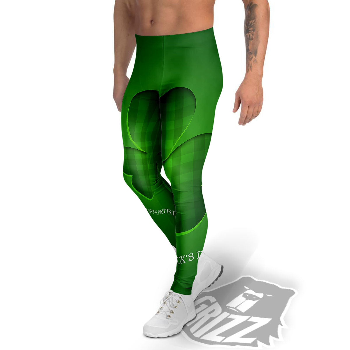 Tartan Shamrock Green Print Men's Leggings-grizzshop