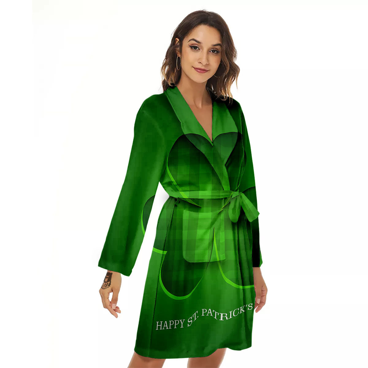 Tartan Shamrock Green Print Women's Robe-grizzshop
