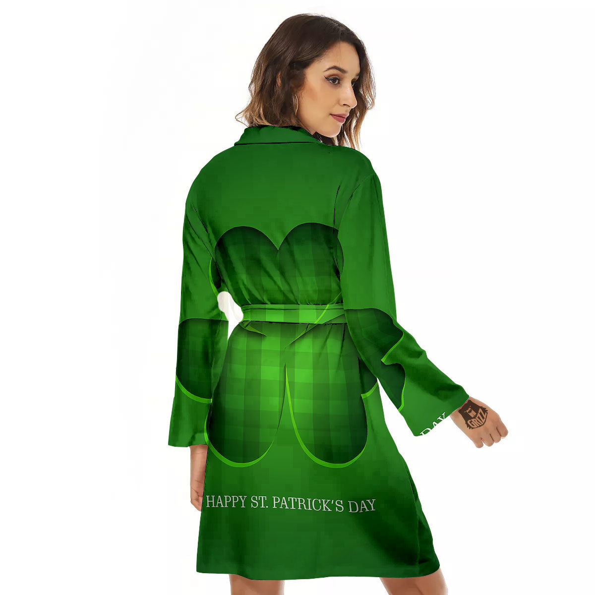 Tartan Shamrock Green Print Women's Robe-grizzshop