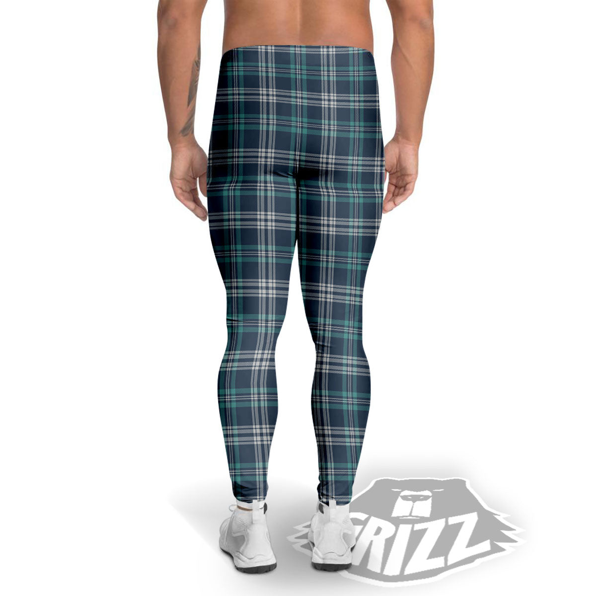 Tartan Teal And Blue Print Pattern Men's Leggings-grizzshop