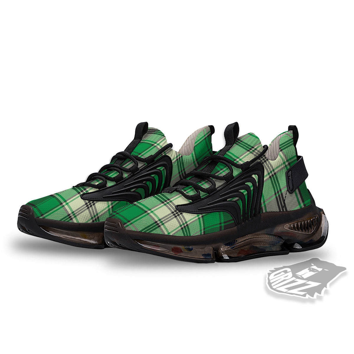 Tartan UFO Green Print Pattern Black Gym Shoes-grizzshop