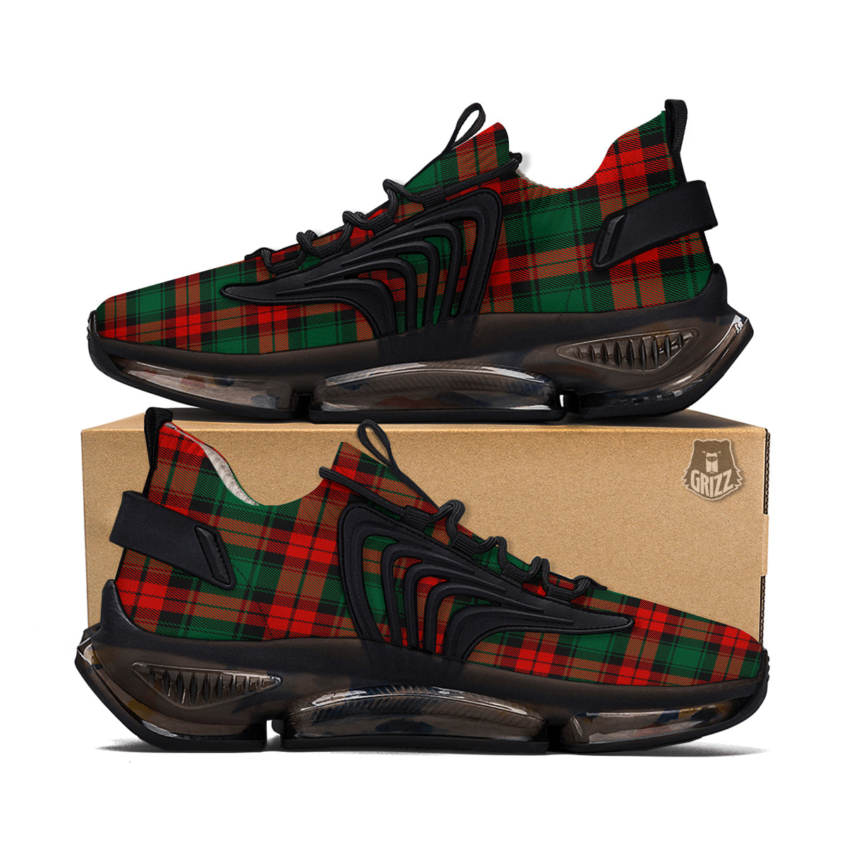 Tartan Xmas Scottish Print Pattern Black Gym Shoes-grizzshop