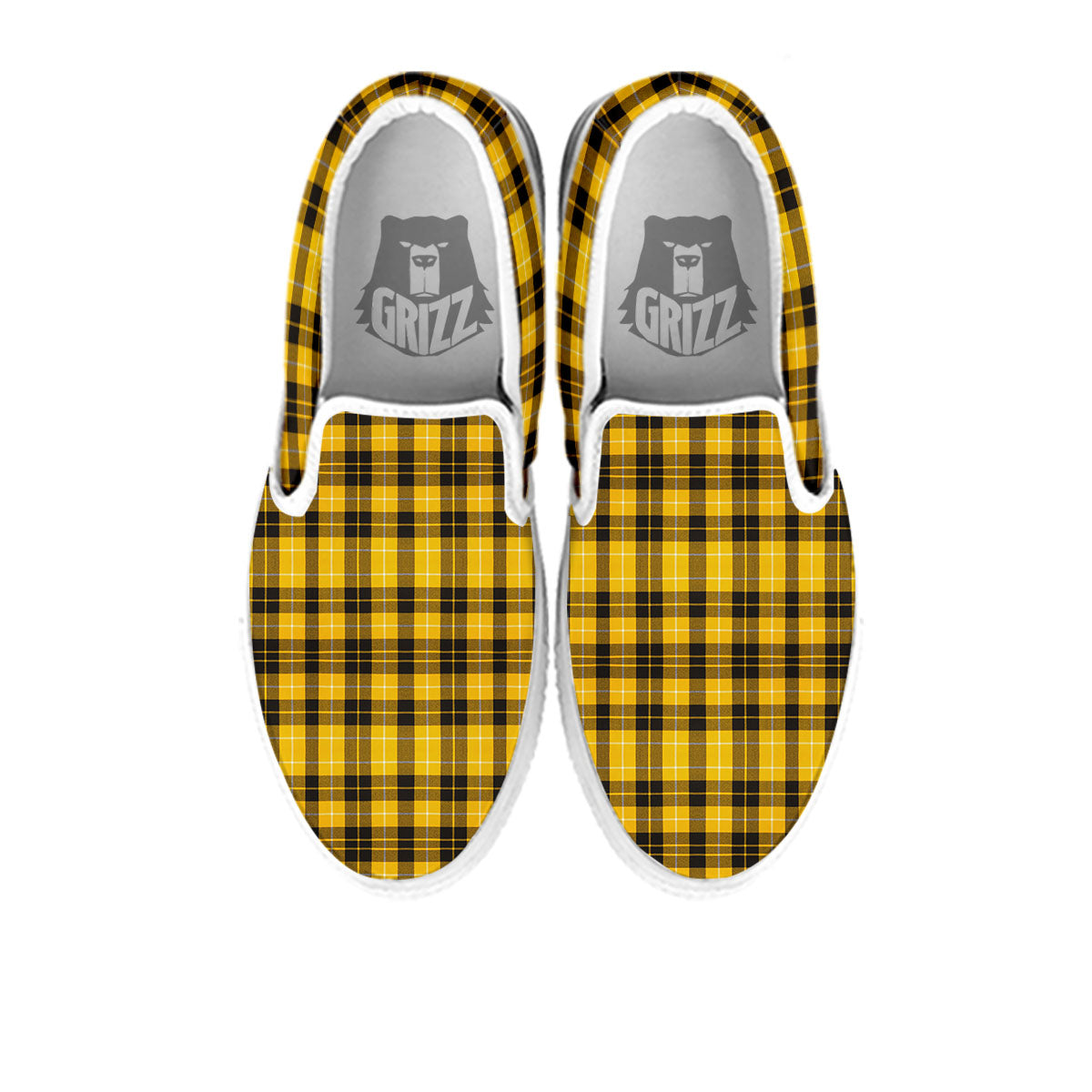 Tartan Yellow And Black Print Pattern White Slip On Shoes-grizzshop
