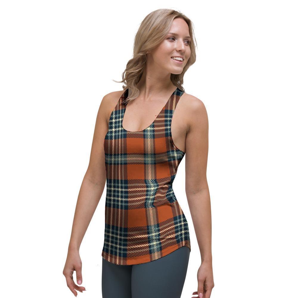 Tartan Orange Plaid Women's Racerback Tank Top-grizzshop