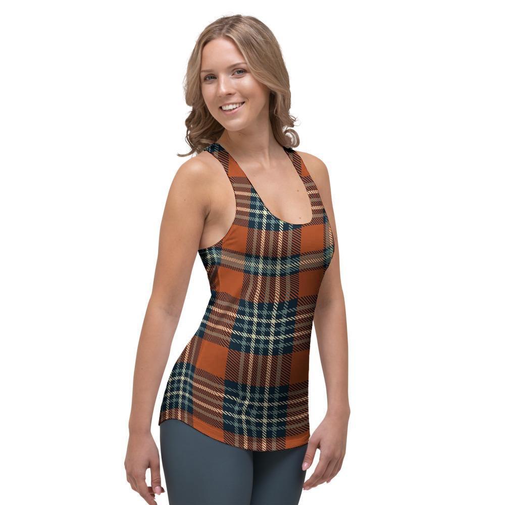 Tartan Orange Plaid Women's Racerback Tank Top-grizzshop