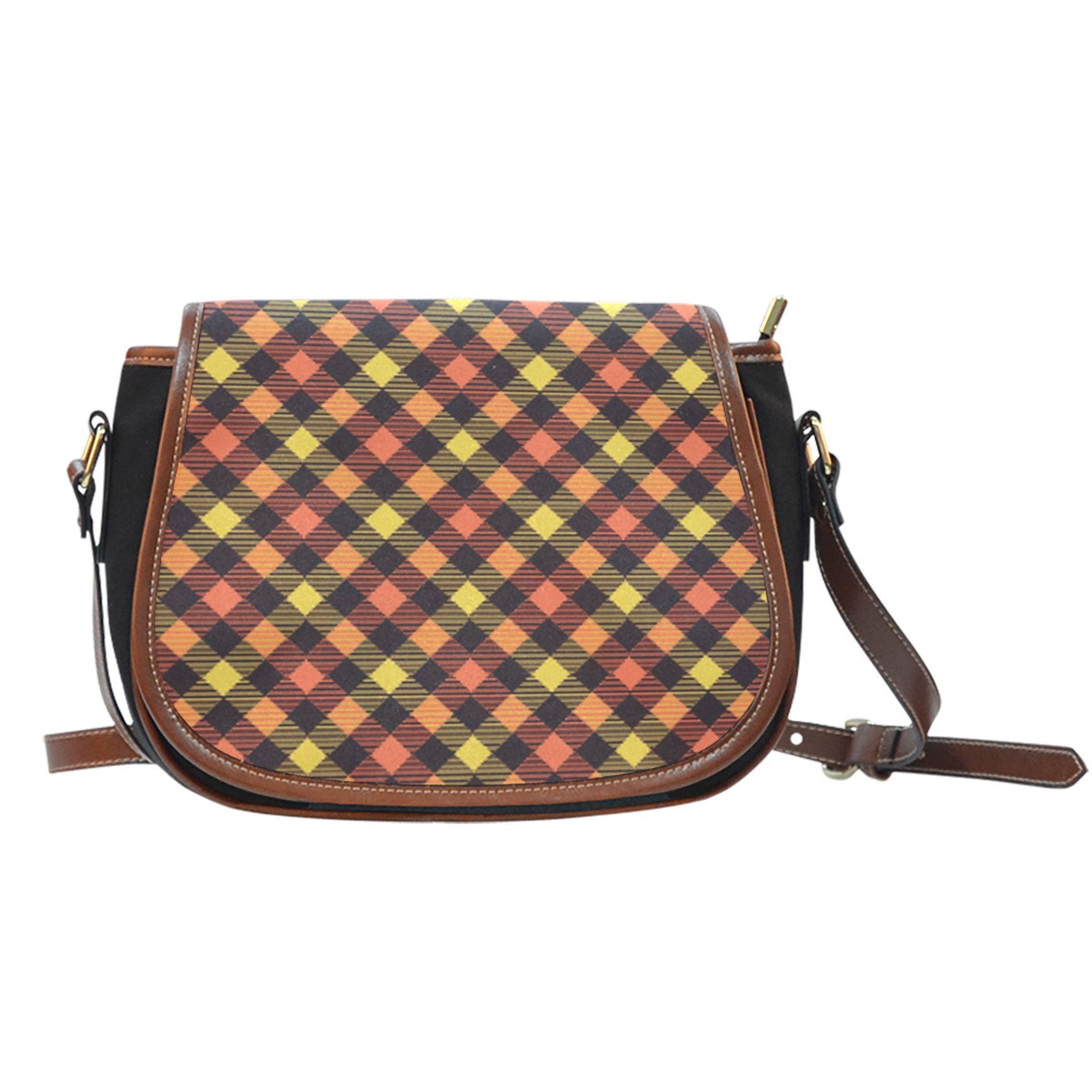 Tartan Scottish Orange Plaid Purse Crossbody Canvas Saddle Bag-grizzshop