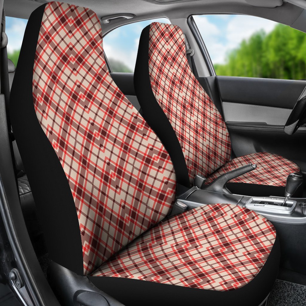 Tartan Scottish Red Brown Beige Plaid Universal Fit Car Seat Cover-grizzshop