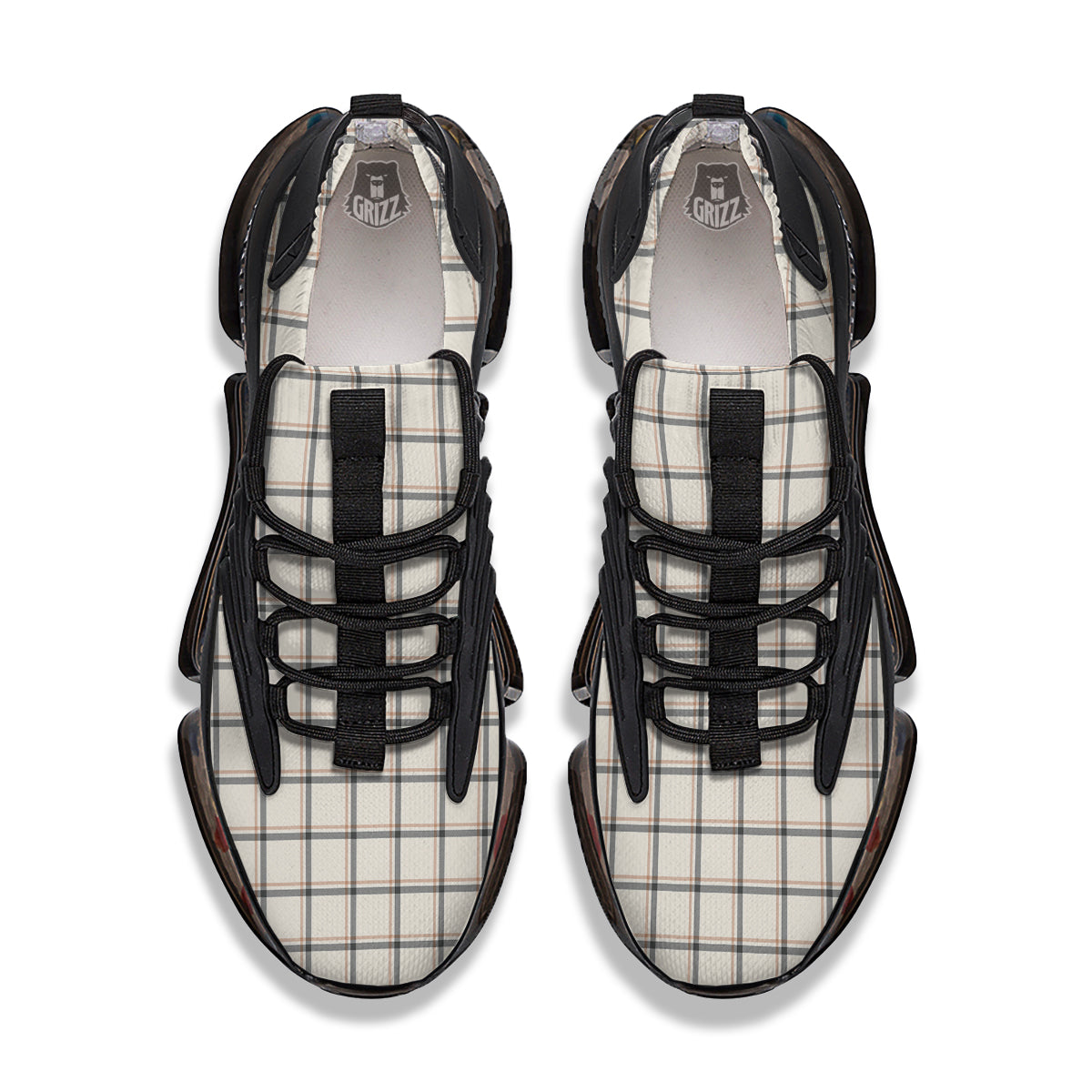 Tattersall Beige Print Pattern Black Gym Shoes-grizzshop