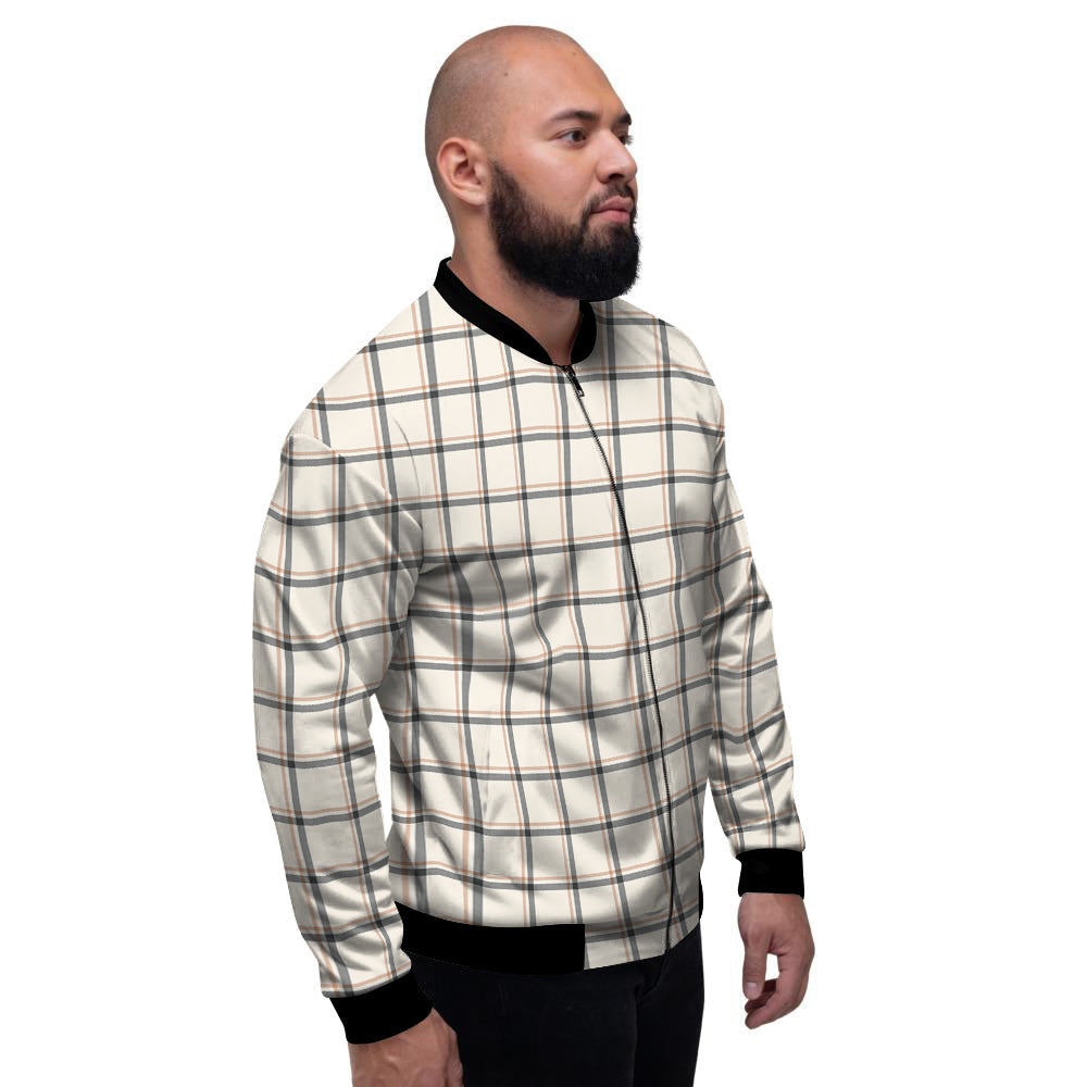 Tattersall Beige Print Pattern Men's Bomber Jacket-grizzshop