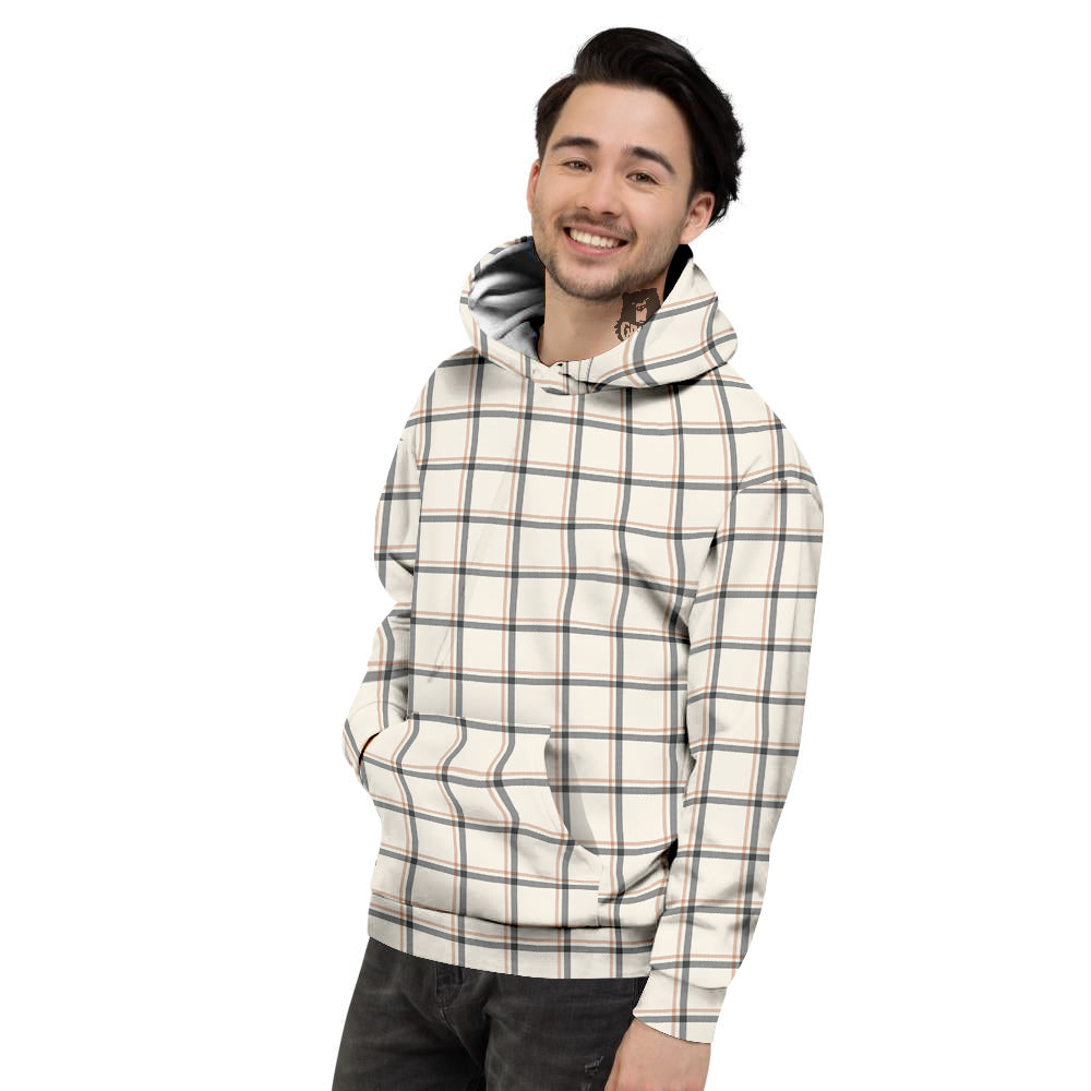Tattersall Beige Print Pattern Men's Hoodie-grizzshop