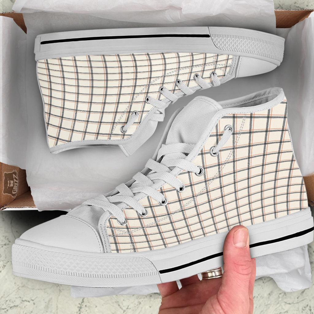 Tattersall Beige Print Pattern White High Top Shoes-grizzshop