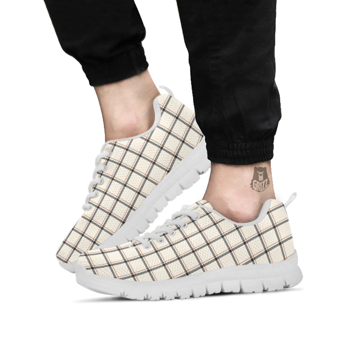 Tattersall Beige Print Pattern White Sneaker-grizzshop
