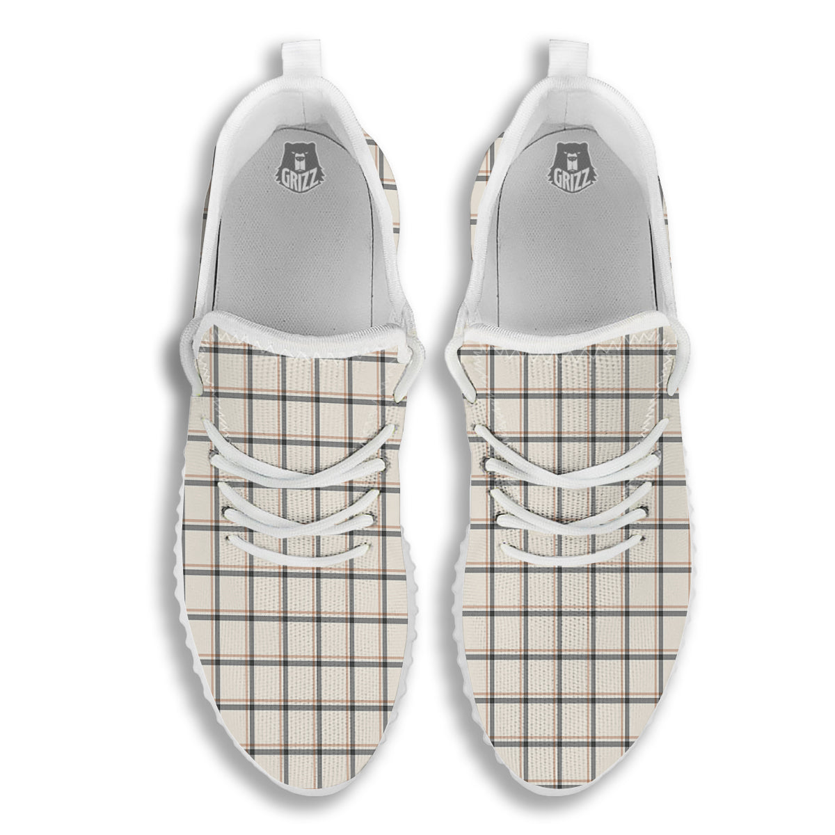 Tattersall Beige Print Pattern White Walking Shoes-grizzshop