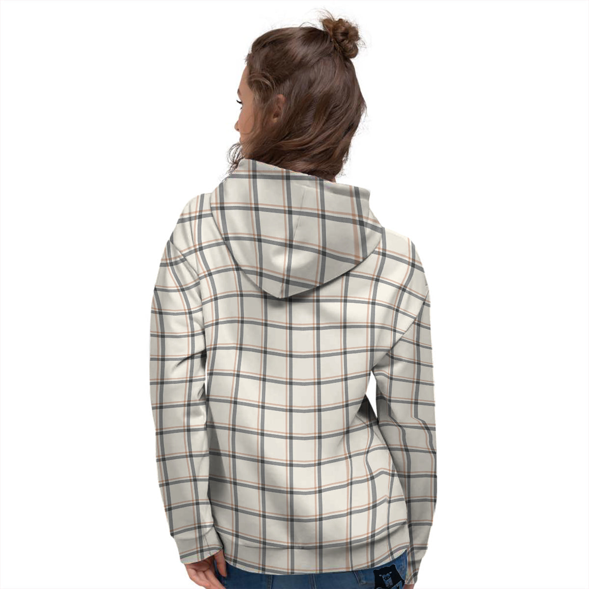 Tattersall Beige Print Pattern Women's Hoodie-grizzshop