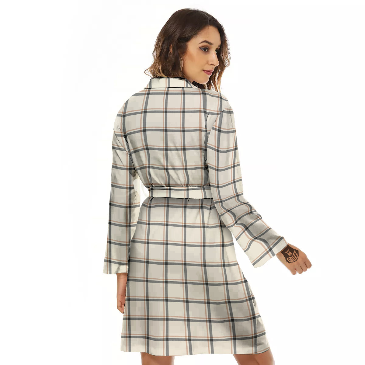 Tattersall Beige Print Pattern Women's Robe-grizzshop
