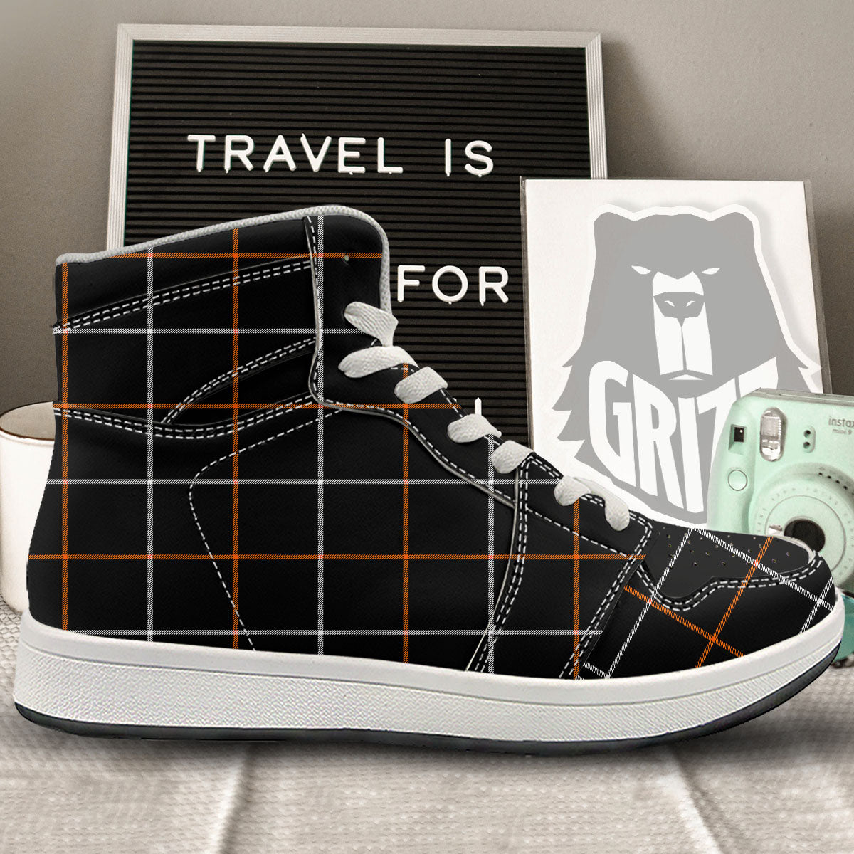 Tattersall Black Halloween Print Pattern High Top Sneakers-grizzshop