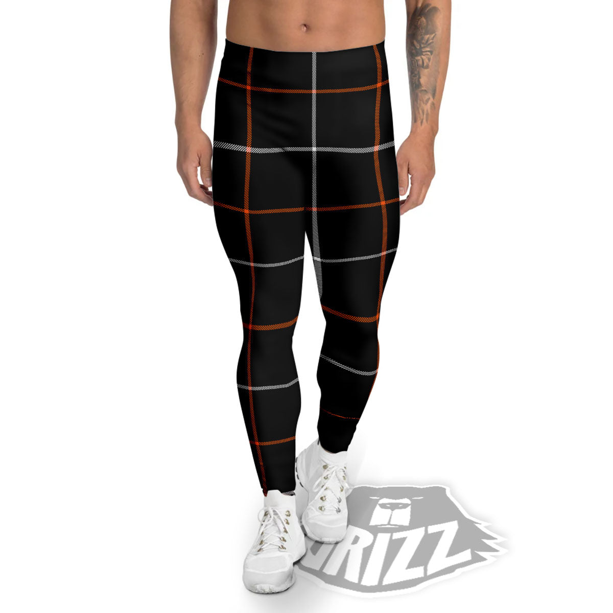 Tattersall Black Halloween Print Pattern Men's Leggings-grizzshop